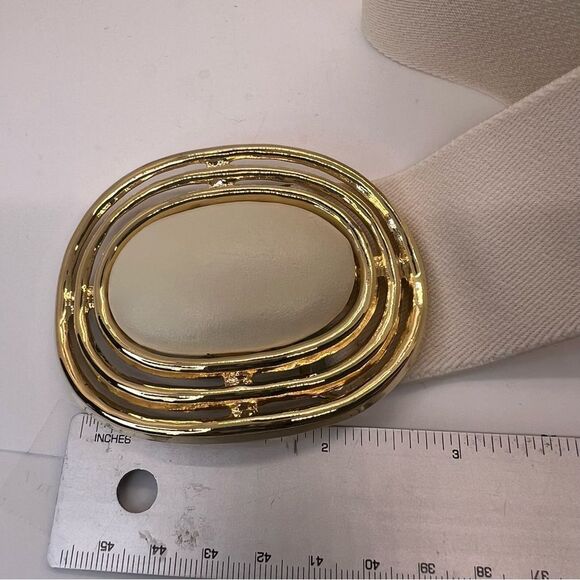 Vintage Day Lor white Gold Metallic Buckle Signed Stretch Belt 80s old money main image 11